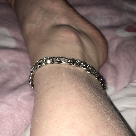 Silver tone anklet pave rhinestone - Picture 6 of 7